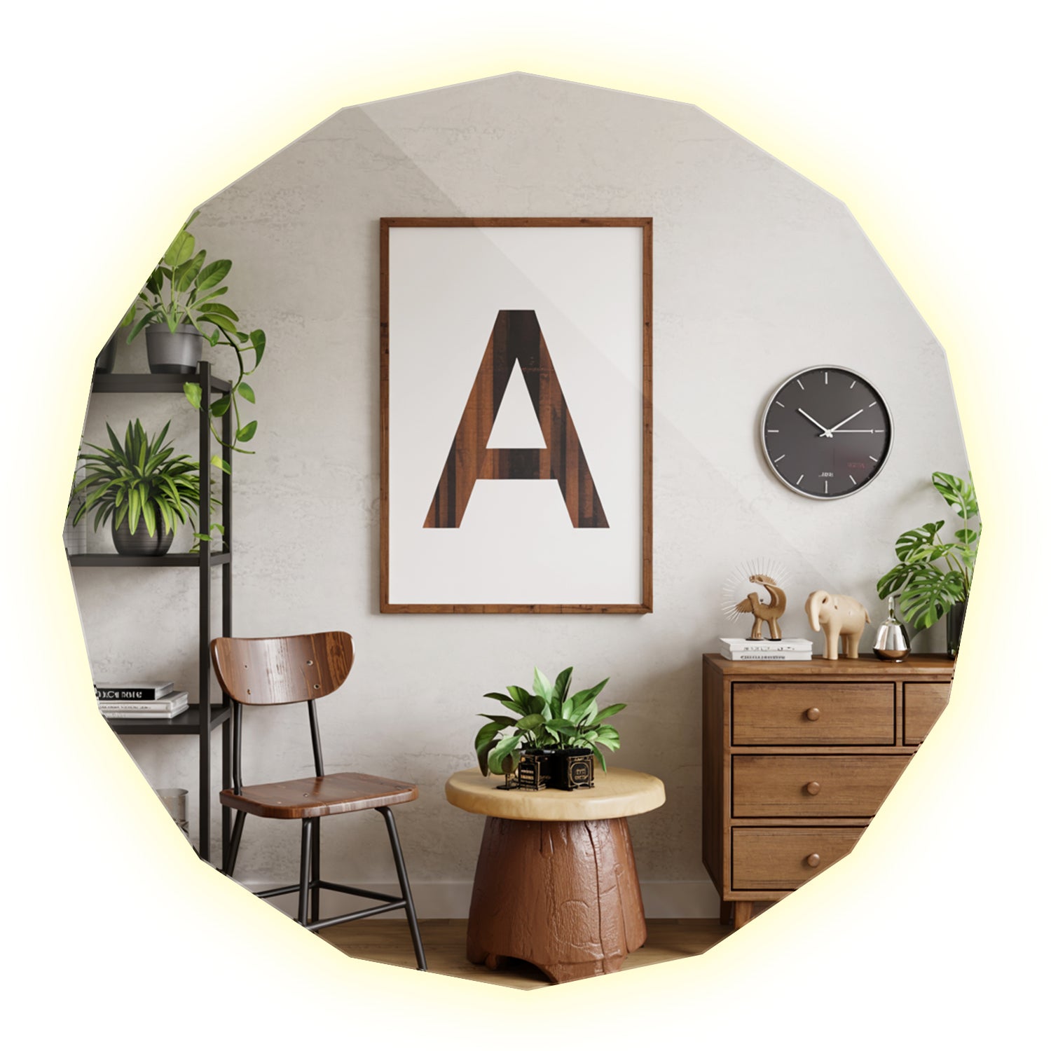 Lustro LED Loft Boho do Salonu i Łazienki Ozdobne Wielokątny Kształt - neutralna barwa - 100x100 cm - TULUP