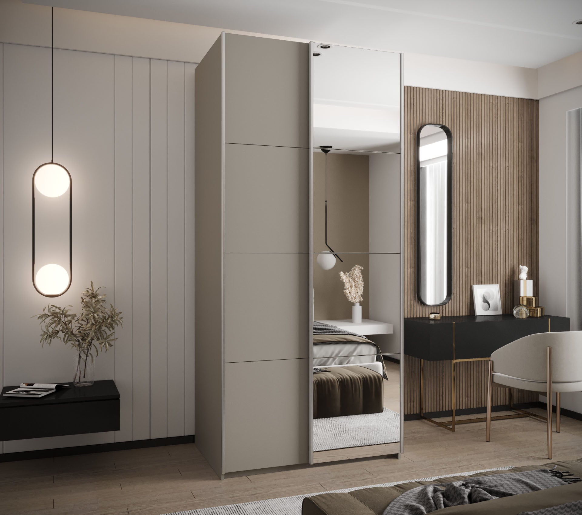 Szafa przesuwna wysoka Lux 3 120 x 64 x 245,5 cm kaszmir + kaszmir + u. srebrny - Abiks Meble - 2