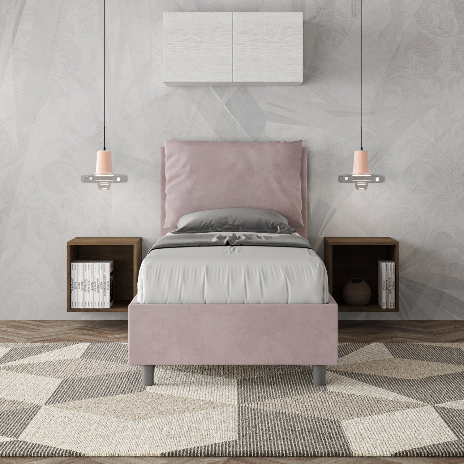 Lit 1 place avec sommier rembourré 90x190 microfibre lilas Antea - 2