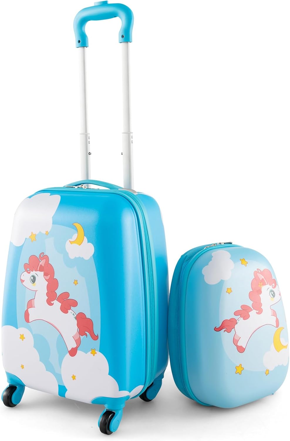 RELAX4LIFE Set Valise Enfant 16" + Sac à Dos 12" à Roulettes ABS - Bagage Trolley Léger Pour Voyage, École Et Jardin D'Enfants (Forêt Bleu)