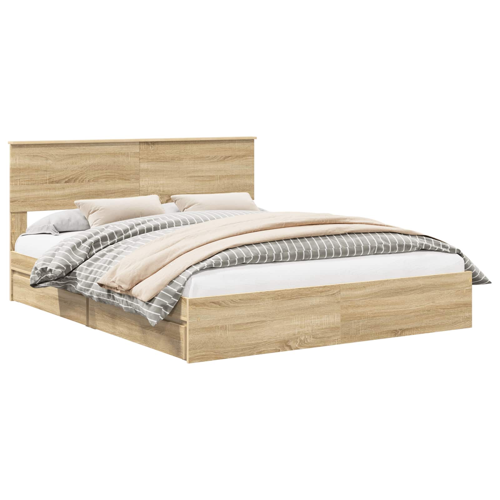 Lit de rangement chêne 160 x 200 cm panneau de bois - 2