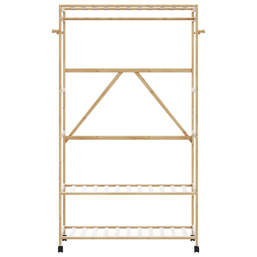 Porte-vêtements, Portant à Vetement et étagères et roulettes 110x40x180 cm bambou - 3