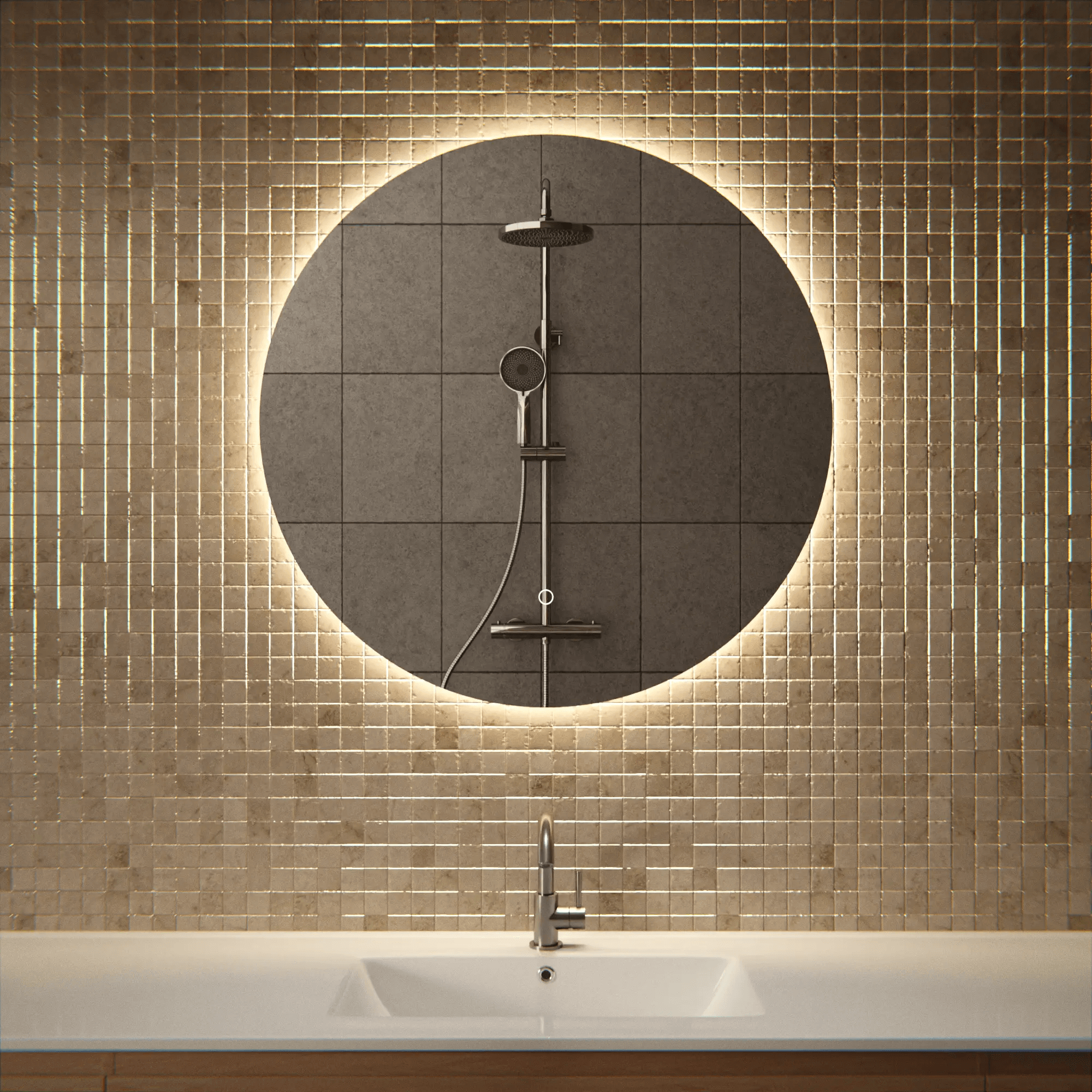 Mirlux Espelho de banheiro com iluminação LED e aquecimento - Espelho de parede redondo - Espelho de chuveiro antiembaçante - 80 cm - 2