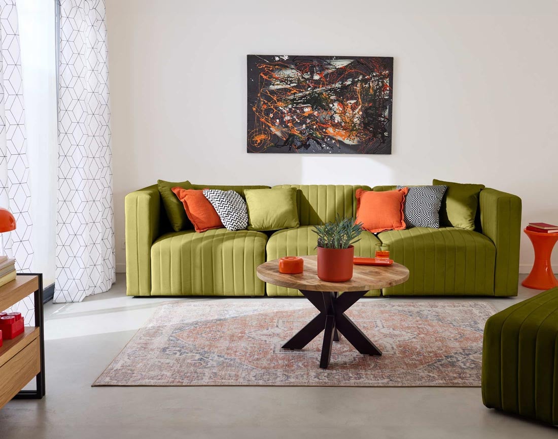 Canapé modulable 3 places en velours vert olive - NOVA - Best Mobilier ...