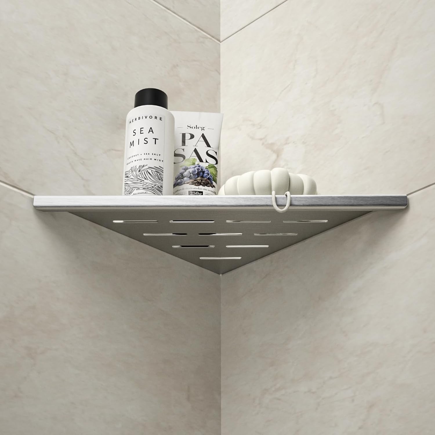 Lot 2 étagères d'angle pour douche en acier inox 304, pour carrelage, niche, rénovation salle de bain (brossé, 254 mm). - 2