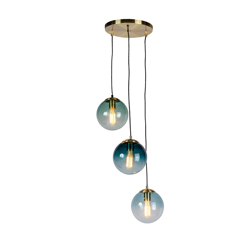 Qazqa artdeco lampa wisząca z kloszem (3 punkty) - Pallon - złoty/mosiężny, max. 25w, e27, z 3 punktami świetlnymi, 45cm