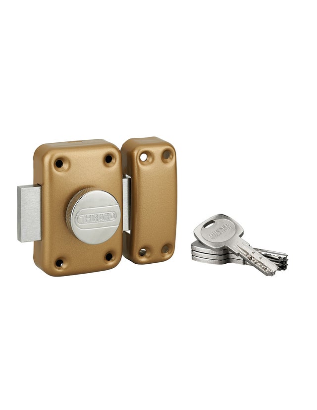 Verrou de porte d'entrée à bouton et cylindre TRANSIT 2 - Finition : Époxy or - Matière : Acier embouti - Diam. du cylindre (mm) : 23