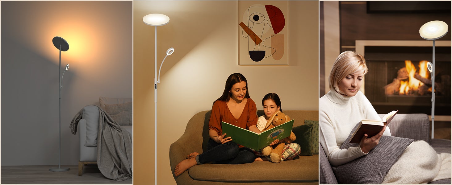 Amdelne Lampadaire LED, 30W+5W 2500LM, dimmable 3000K-6000K, avec télécommande magnétique Gris - 9