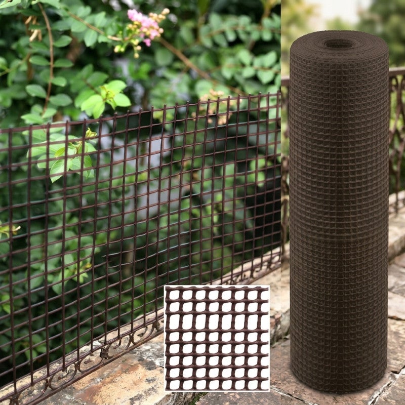 Maille plastique carré 0.5 x 0.5 cm, marron 1 x 25 m, clôture artificiel pour terrasses, balcons ou jardins - 4