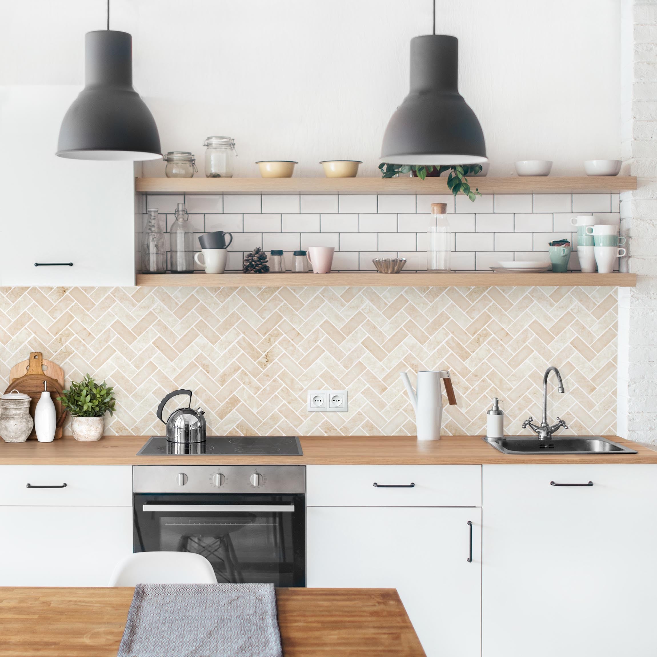 Carrelage Adhésif Mural Motif Chevron - 25 X 25 Cm, Lot De 10 Feuilles - Pour Crédence Cuisine Ou Salle De Bain - Résistant à L'eau