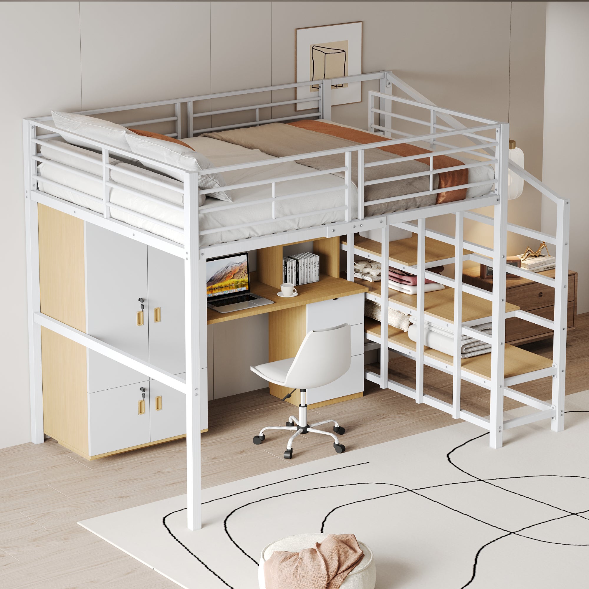 Échelle De Lit Mezzanine AYVADA - Hauteur Réglable 100-300 Cm - Métal Noir Robuste Pour Loft Ou Bibliothèque