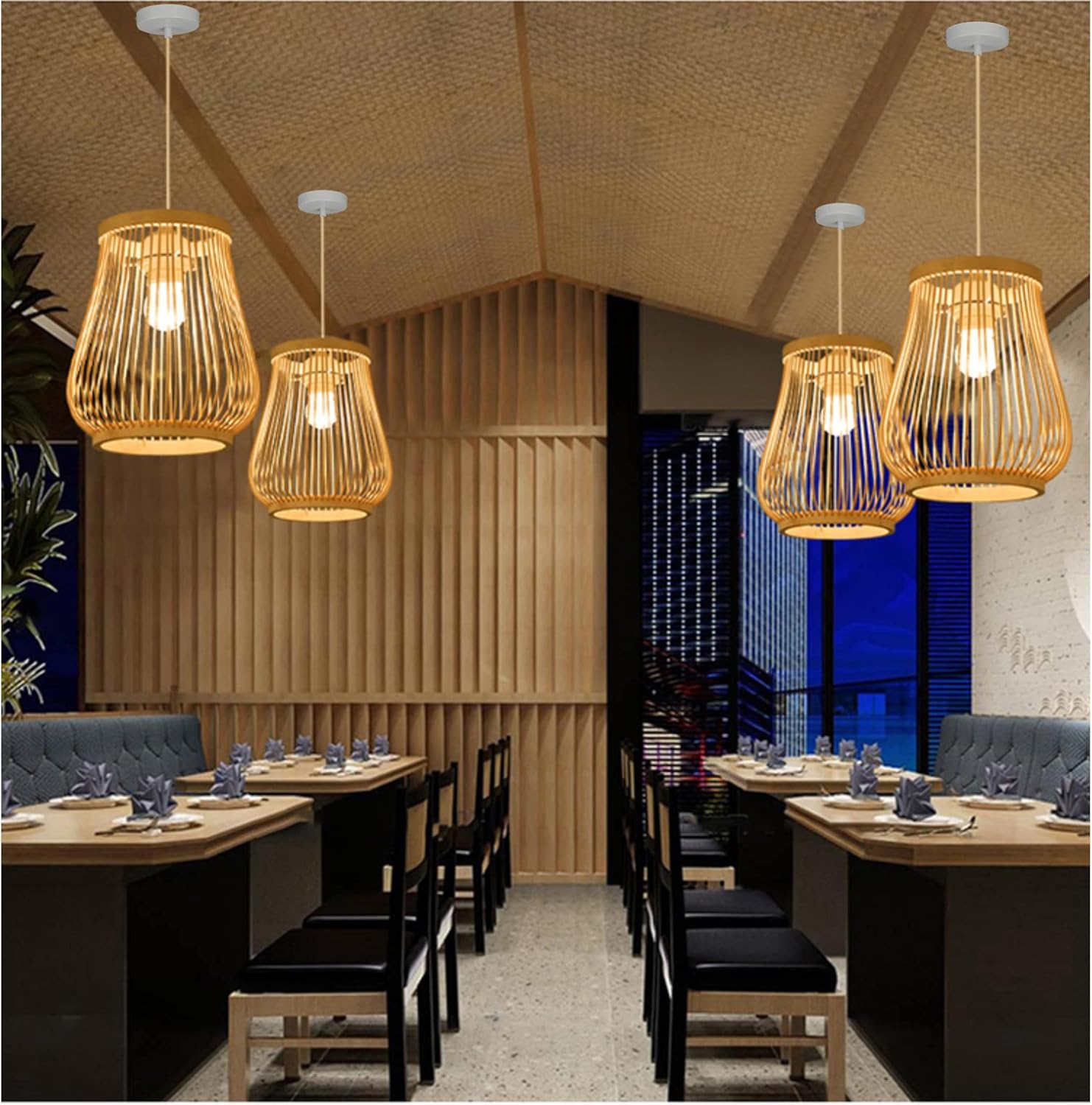 COMELY Suspension en Rotin Bohème E27, Luminaire Suspension Naturelle Hauteur Réglable pour Salon Salle à Manger Chambre Cuisine (Sans Ampoule) - 3