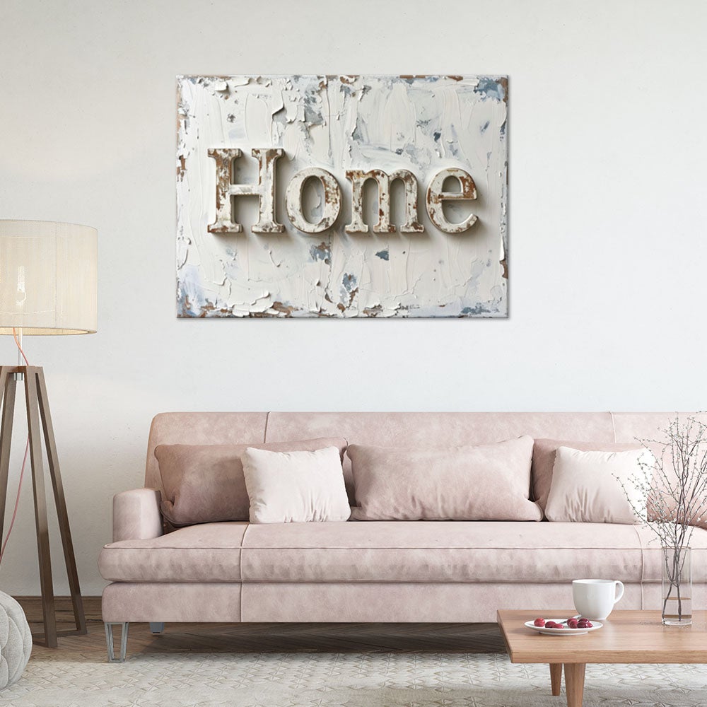 Obraz do salonu biura loftu, Napis Home Typografia shabby chic 90x60 - 2