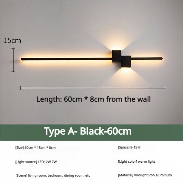 Applique murale LED 60 cm - lampe de chevet créative - éclairage décoratif d'intérieur - 3 températures de couleur réglables - noir - 4