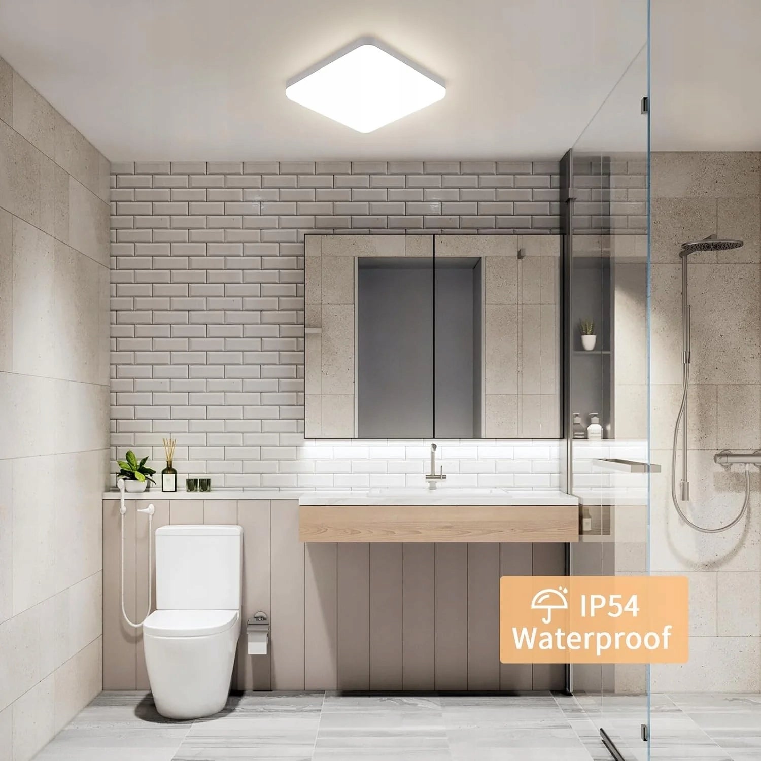 GOECO Plafonnier LED, Blanc Carré 25CM, 32W 4000K Lumière Blanche Neutre, PVC, Triple Protection pour Chambre Balcon - 2