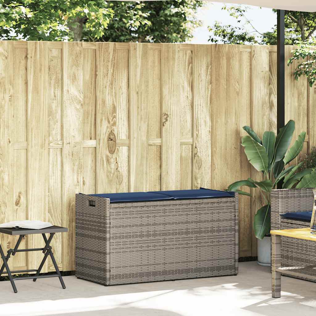 LAPOOH Cassapanca Da Esterno In Polyrattan Grigio 115x51x52 Cm Con Cuscino - Contenitore Resistente Alle Intemperie Per Giardino E Terrazzo