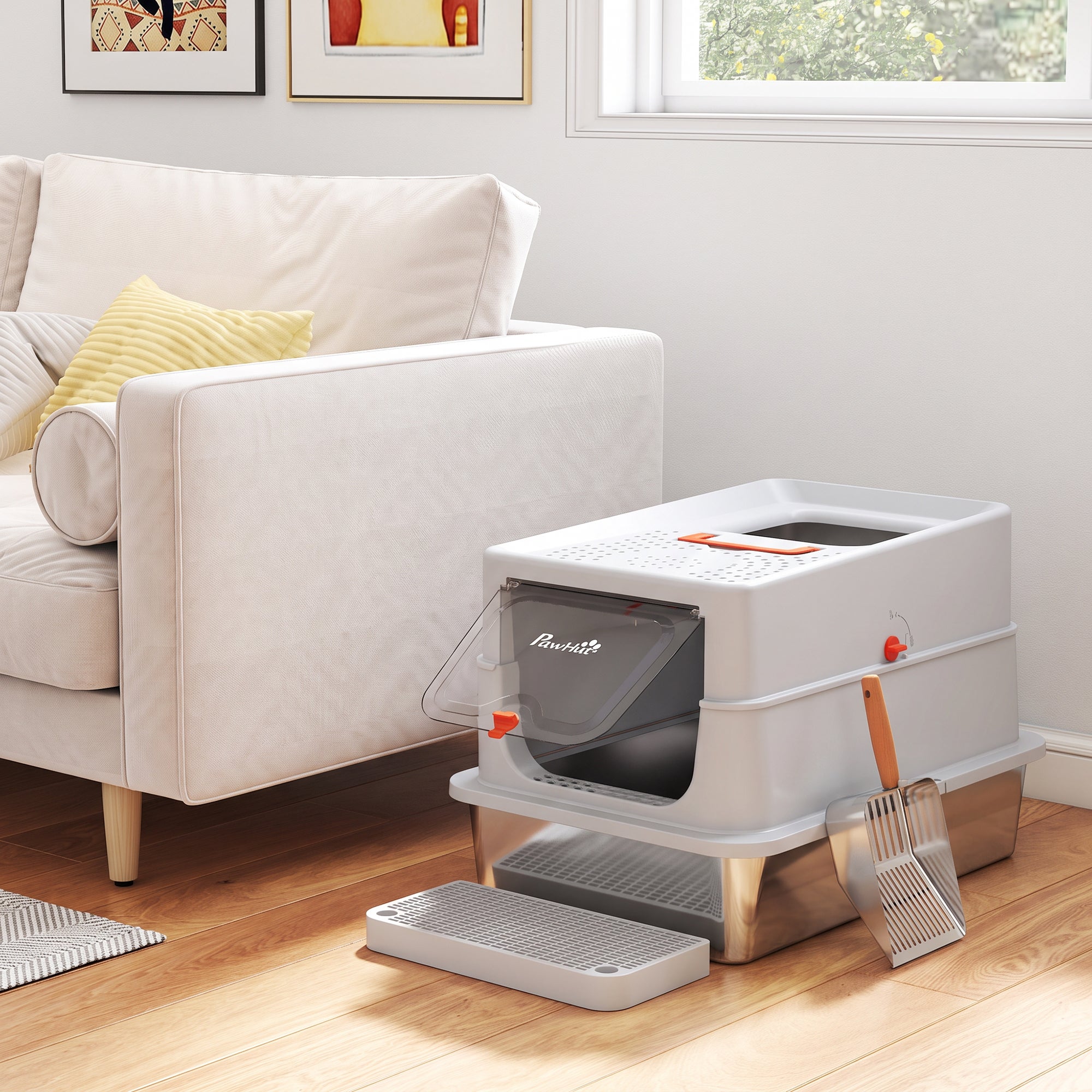 Pawhut Arenero Para Gatos Abs, Acero Inoxidable 60X40x40 Cm Gris/Claro Acero Inoxidable, Leroy Merlin