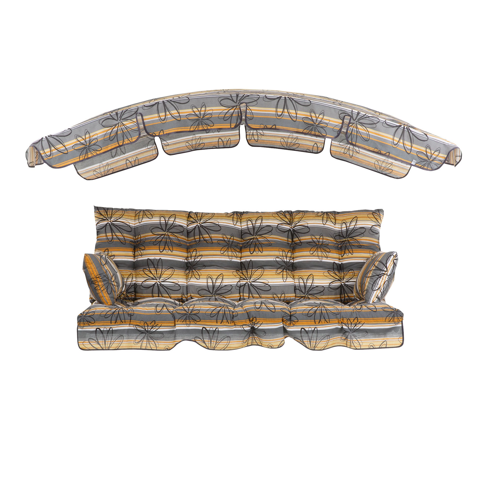 Poduszki na huśtawkę 170 cm z daszkiem Ravenna szaro-musztardowe z motywem kwiatowym Patio