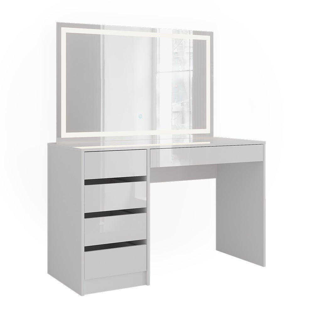 Vicco Stół toaletowy Sherry, Biały/biały wysoki połysk, 119.8 cm z lustrem LED