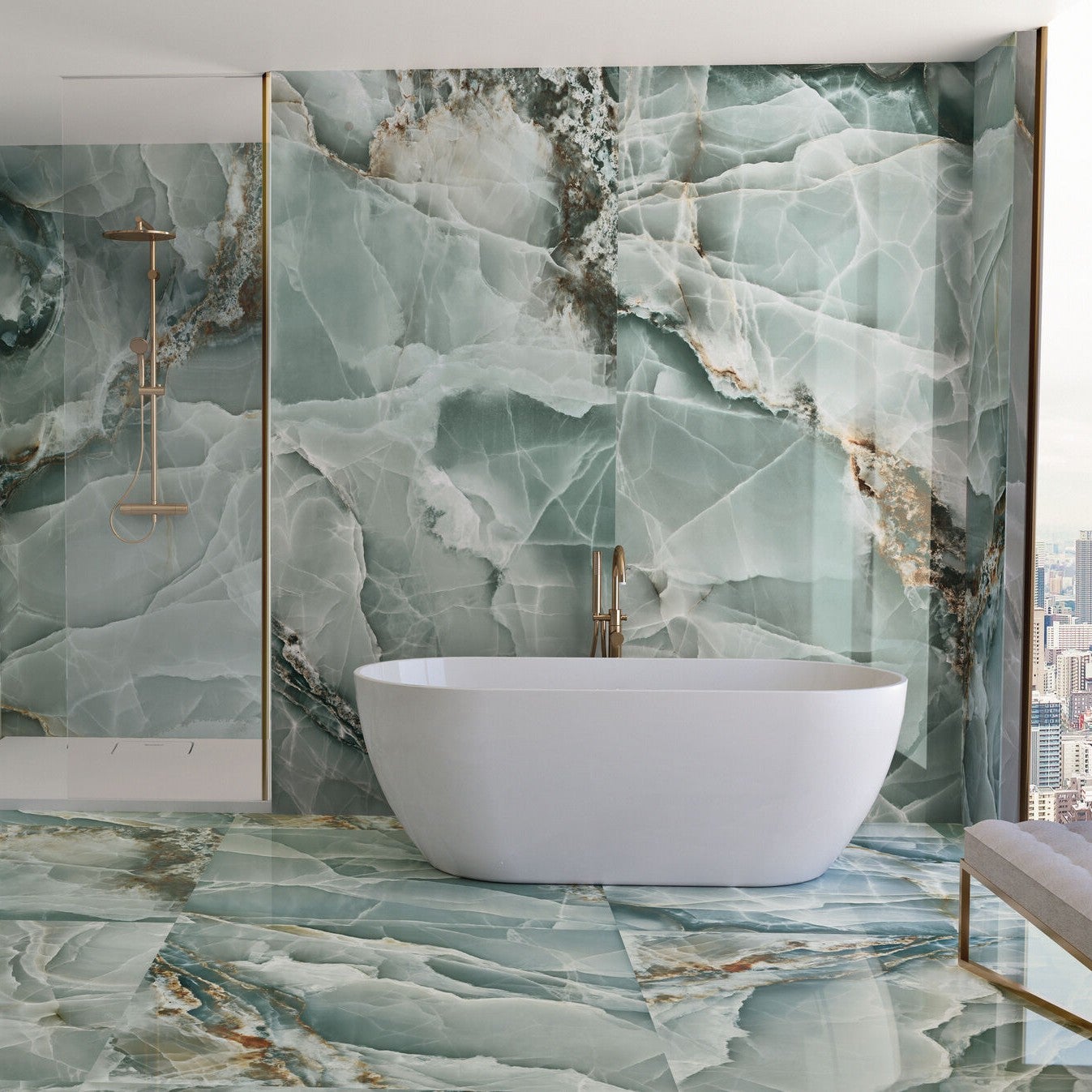 Carrelage Espagnol Effet/Imitation Marbre Onyx ÉTERNA TURQUOISE Poli 60x120 - 9