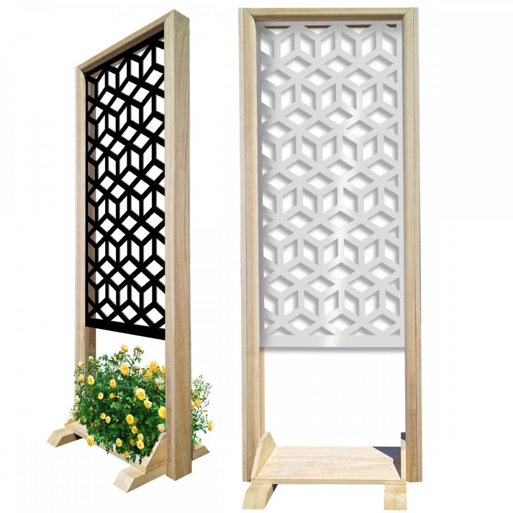 CUBE - Ścianka działowa - wolnostojąca ścianka modułowa - 70x190 cm - wykonana z drewna i PVC, kolor wnętrza czarny