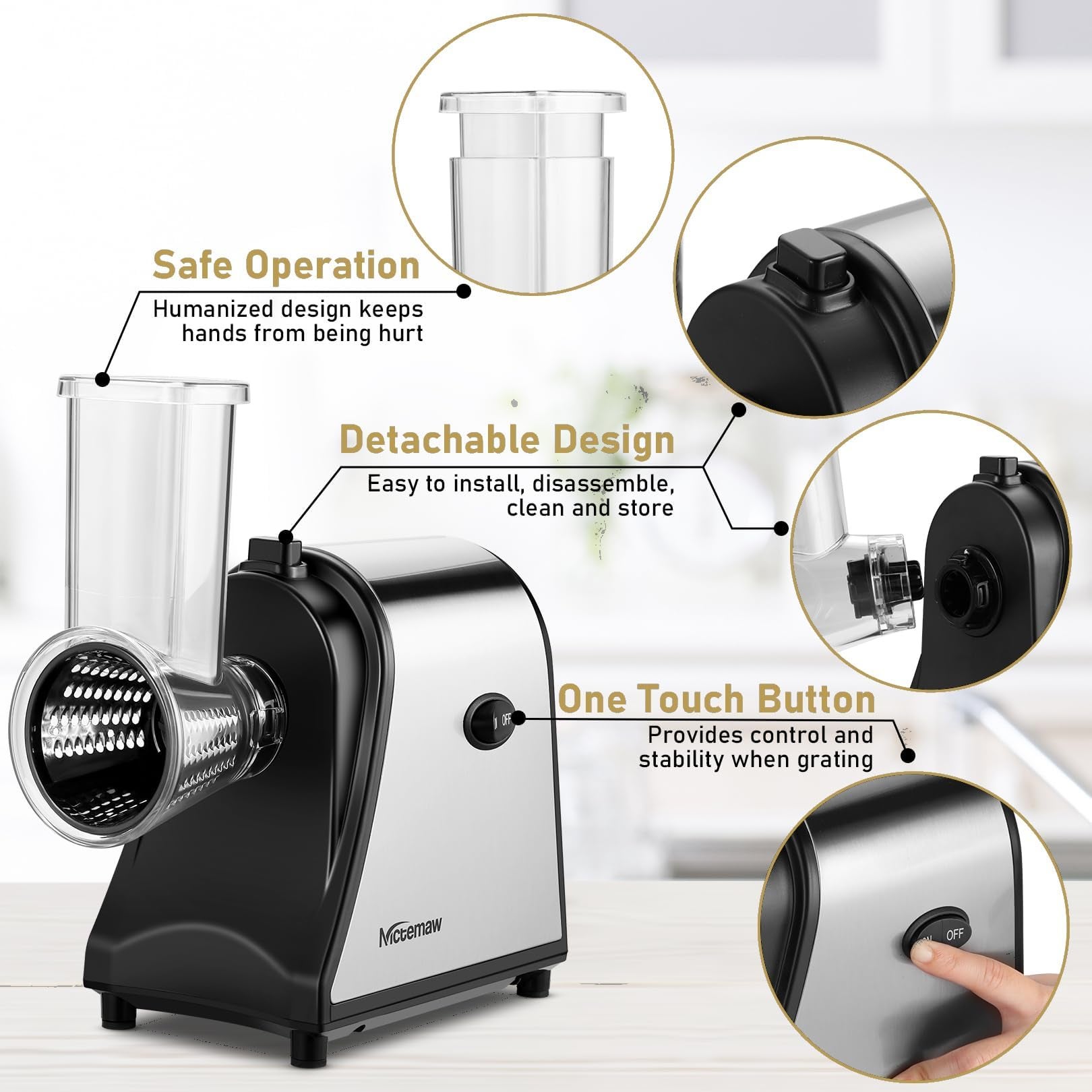 COOCHEER Taglia Verdure Elettrico 250W, Tagliaverdure Grattugia Multifunzione Affettaverdure con 5 Tamburi di Taglio in Acciaio Inox per una Preparazi - 6