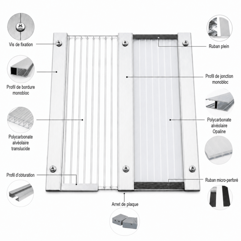 Profil jonction monobloc (en H) - toiture polycarbonate - Coloris - Aluminium, Epaisseur - 10 mm, Longueur - 3 m - 2