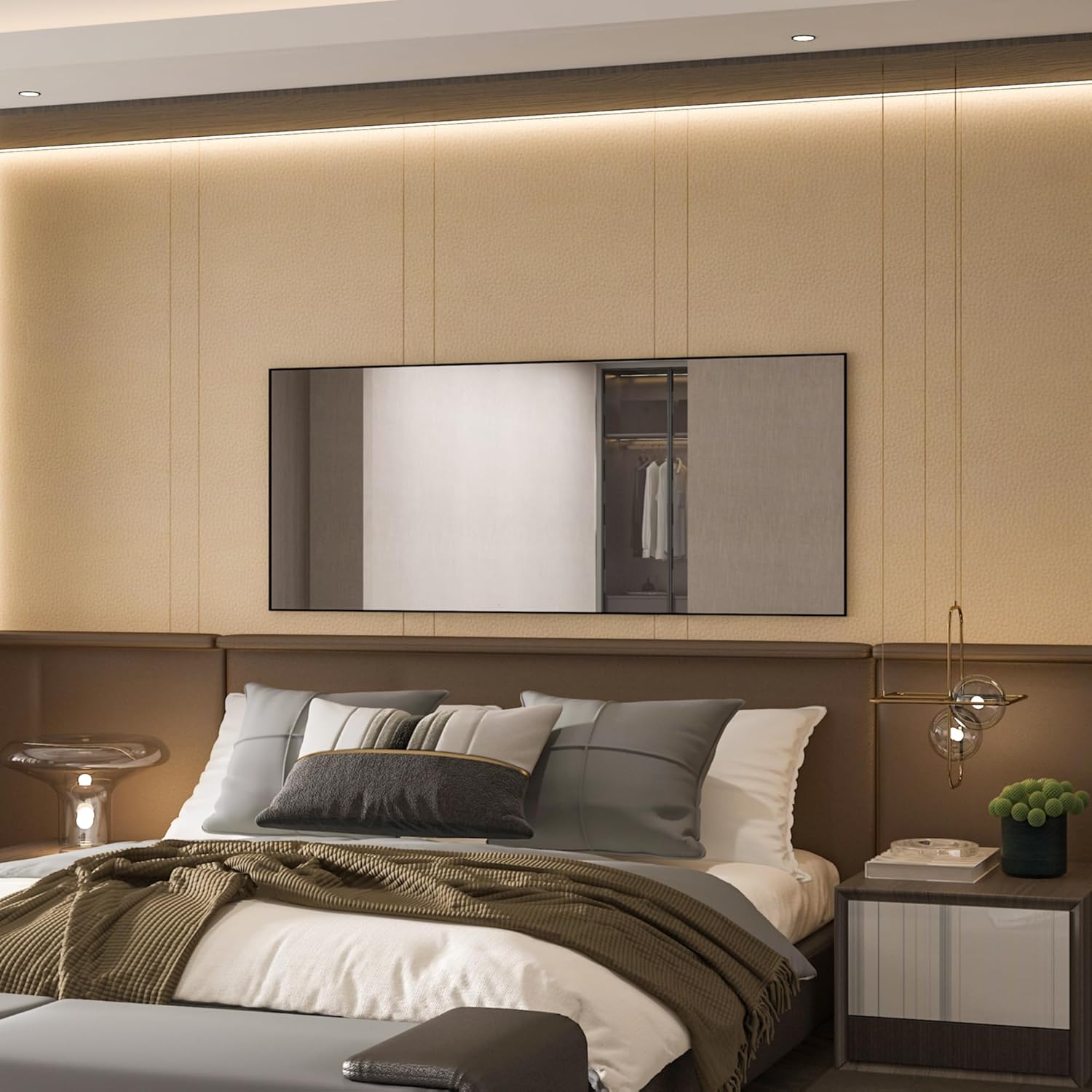 Espejo rectangular grande de 165 x 60 cm, espejo de cuerpo entero, espejo de dormitorio de pie o de pared, marco de aluminio, espejo negro - 5