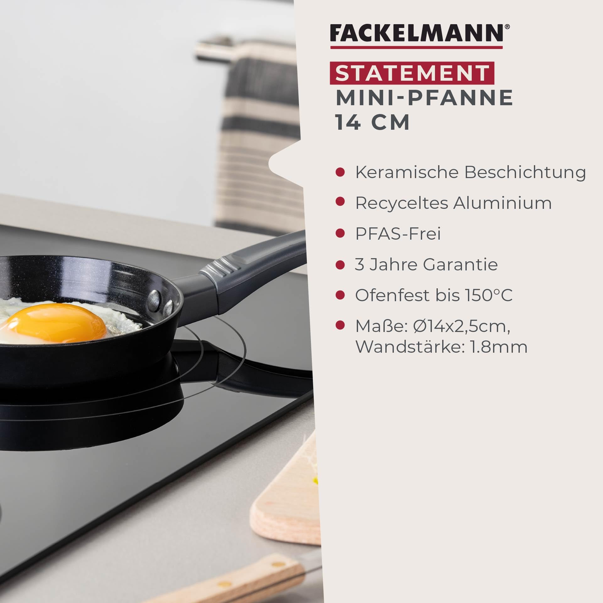 FACKELMANN Padella 14 cm Statement – Mini padella rivestita in ceramica – Alluminio riciclato con rivestimento antiaderente – Per tutti i piani - 3
