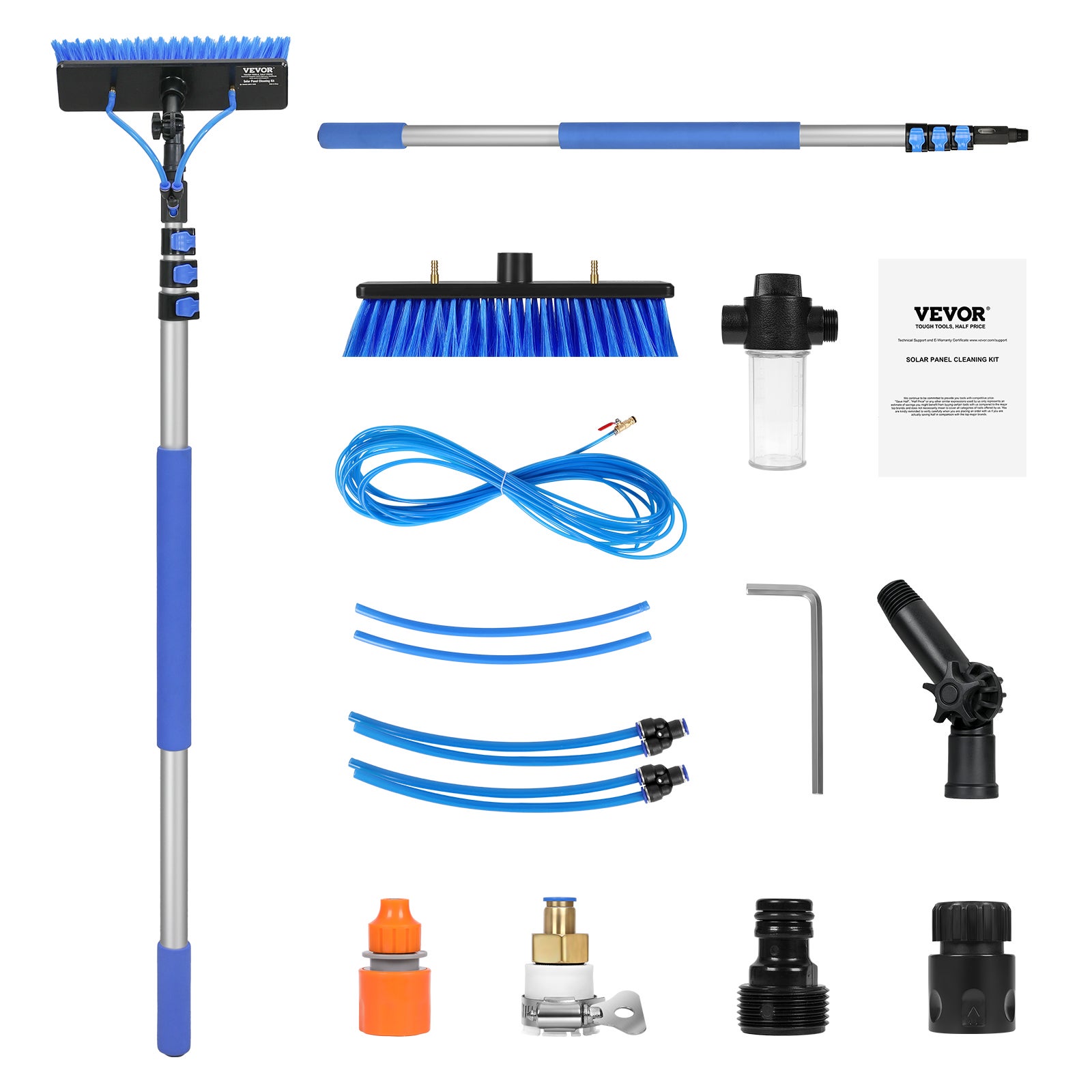 Kit perche télescopique VEVOR 3,6 m,brosse rotative 180°,tuyau 20 m,outil nettoyage panneaux solaires/vitres alimenté eau - 9