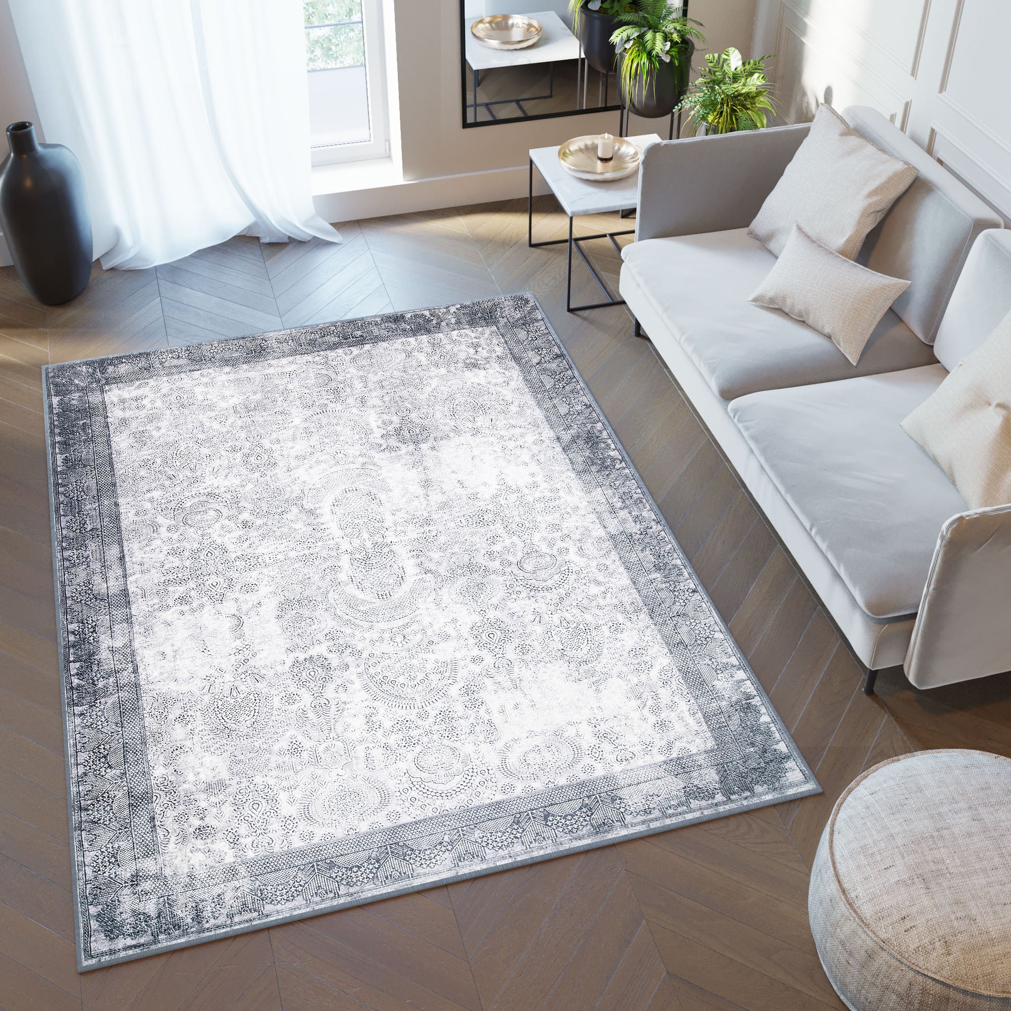 Tappeto Corridoio Antiscivolo Lavabile 120x240 Cm – Pelo Corto In Poliestere, Moderno Geometrico, Per Cucina, Soggiorno E Ingresso