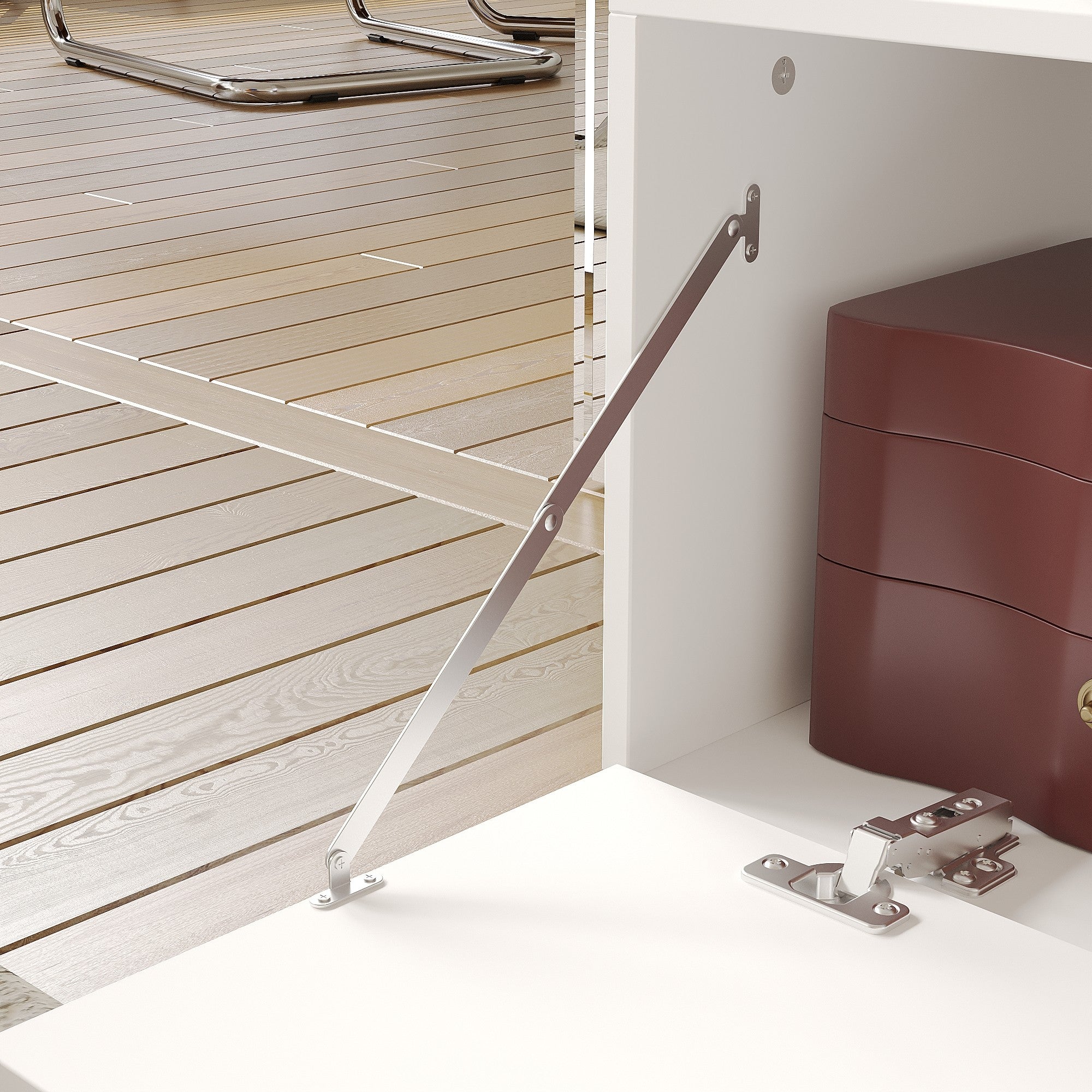 Meuble TV avec longueur réglable,support TV,Meuble bas,2 tiroirs,2 compartiments ouverts,120x30x31cm,Blanc - 5