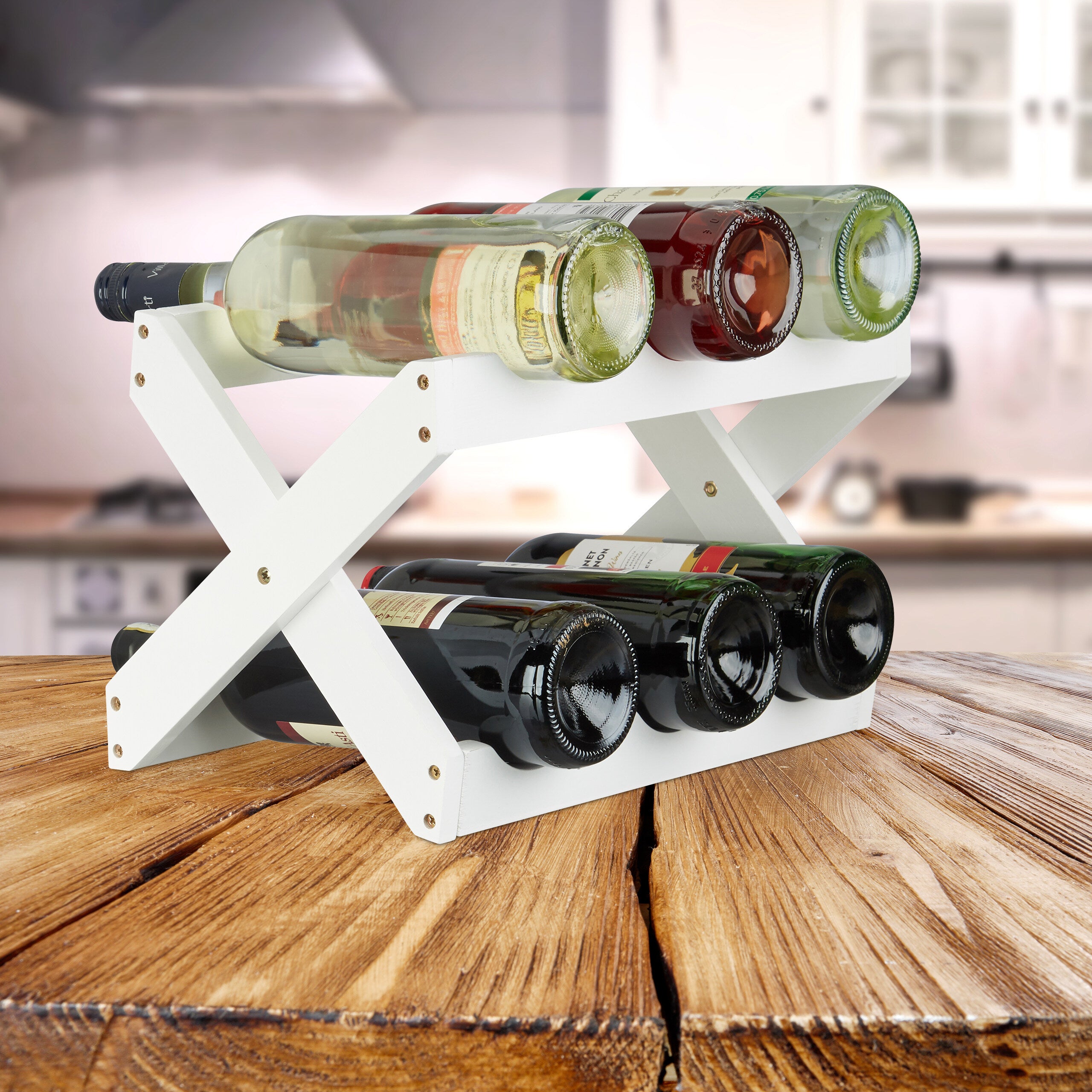 Relaxdays Cantinetta Portabottiglie, Scaffale per 5 Bottiglie di Vino, in Orizzontale, bambù, HLP 53x14x12 cm, Bianco