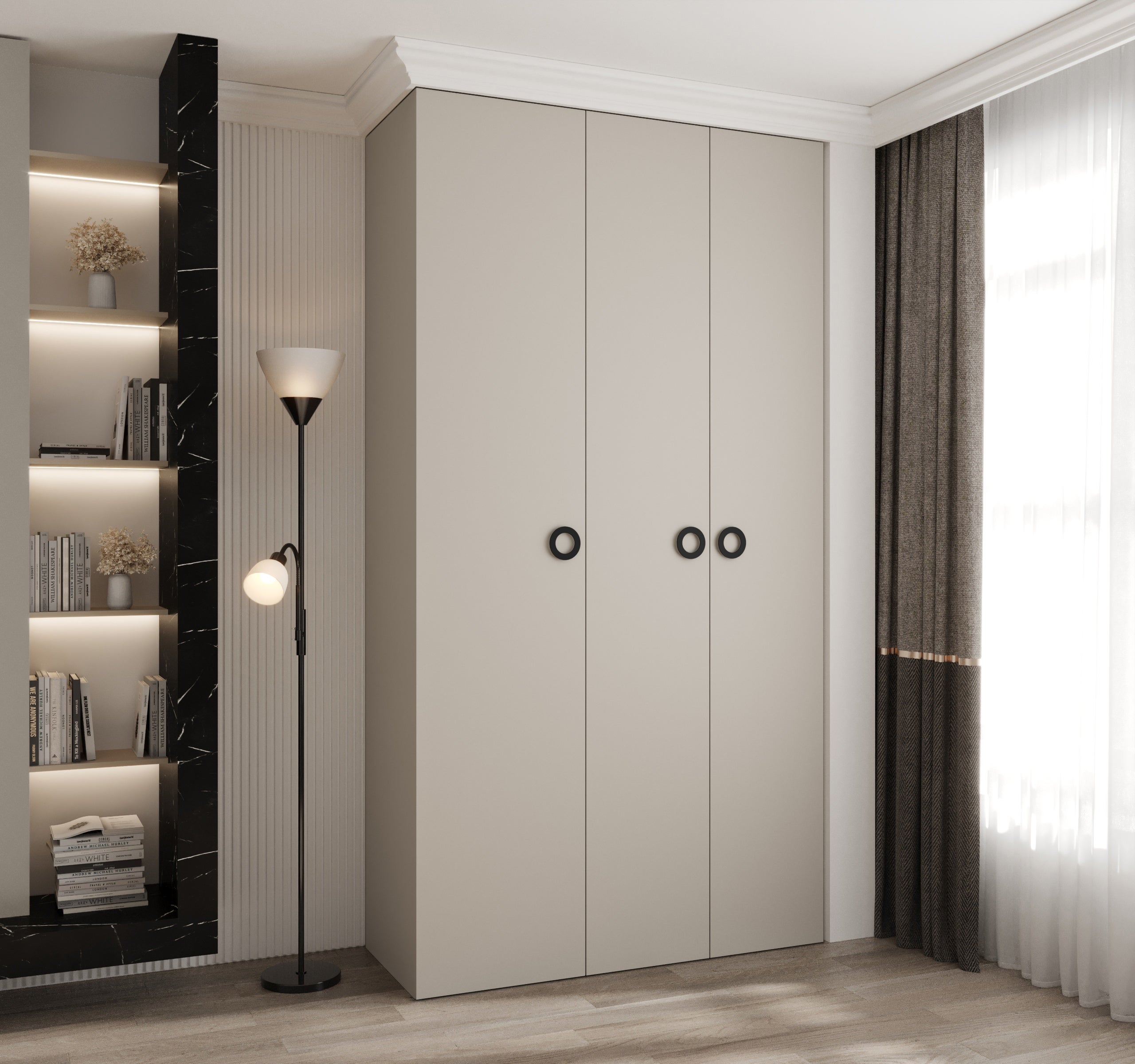Szafa uchylna otwierana wysoka Como 1 130 x 50 x 245,5 cm kaszmir + u. czarny Abiks Meble - 2