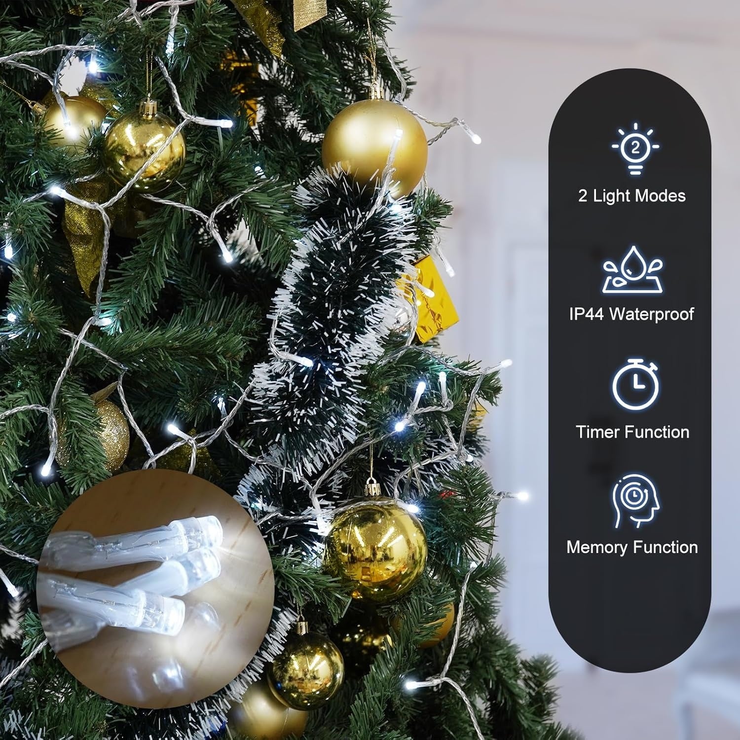 DBFAIRY Luci per albero di Natale alimentate a batteria, 20 m, 200 luci LED con timer remoto per giardino, patio, decorazioni per feste di nozze (bianco caldo