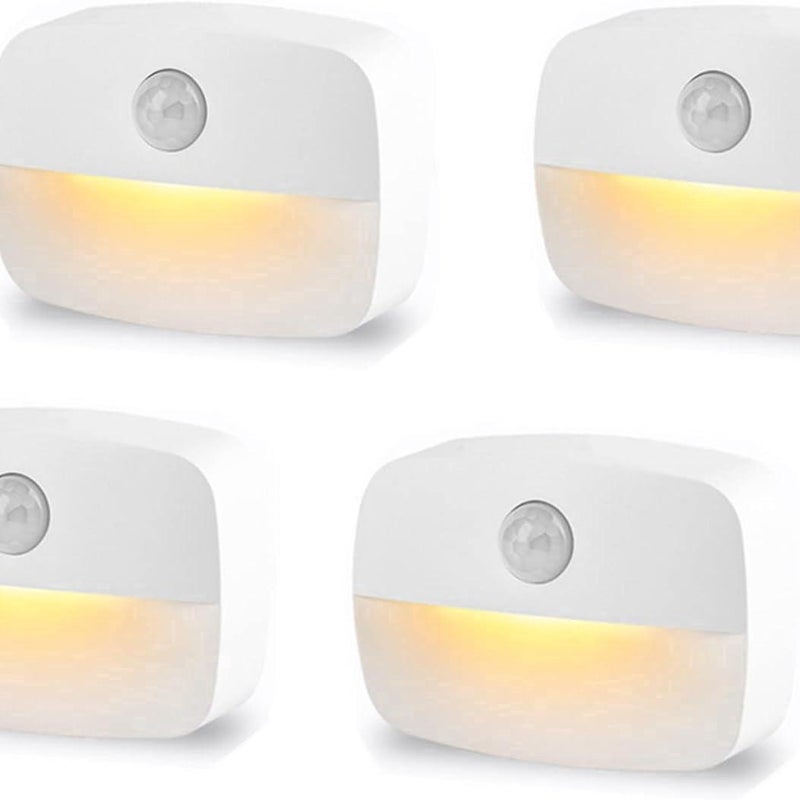 Zestaw 4 Lampek Nocnych LED, Samoprzylepna Lampka Ścienna z Czujnikiem Ruchu, Lampka Nocna Ścienna do Łazienki, Sypialni, Biała Ciepła
