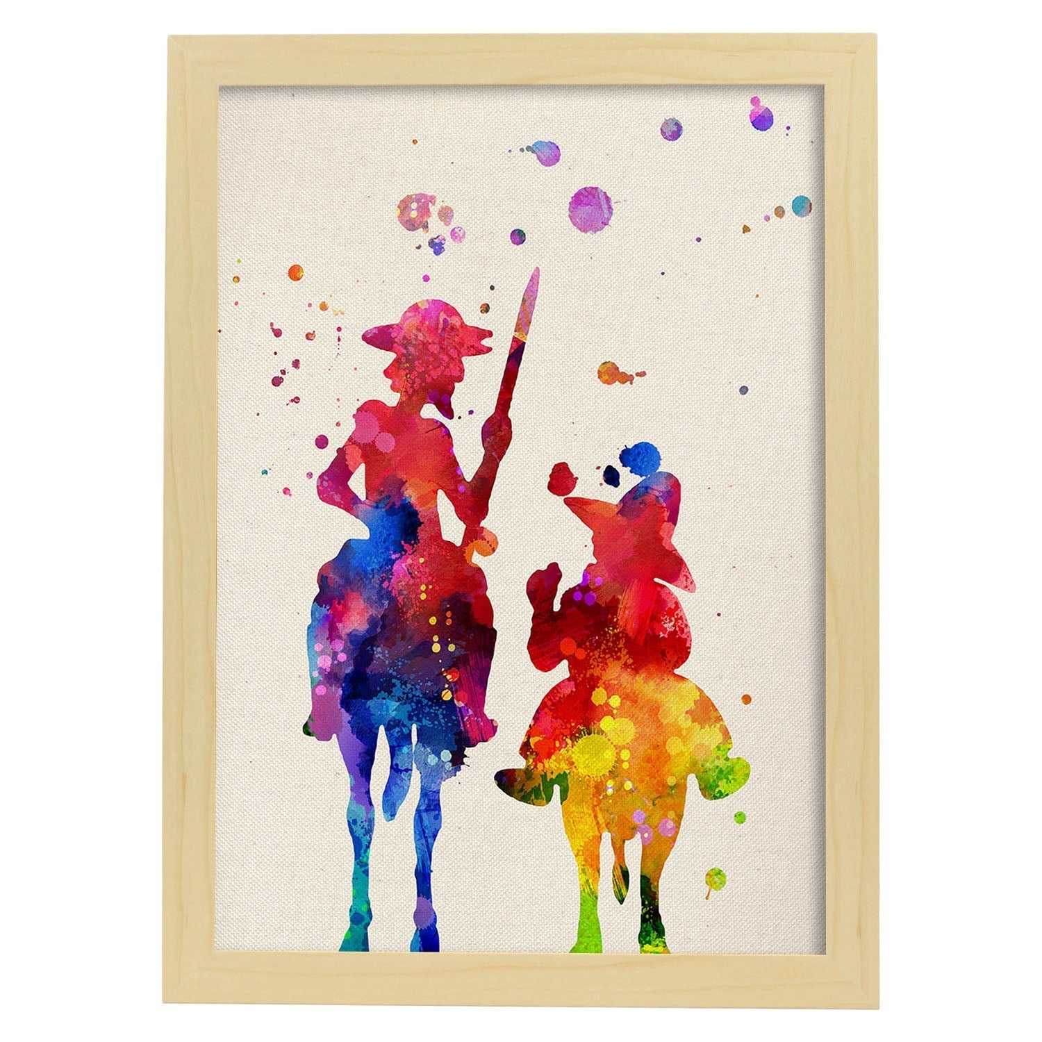 Lamina para enmarcar don quijote. nacnic. láminas a estilo acuarela. alta calidad. marco negro - a3