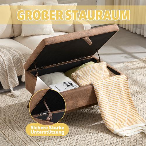 Tavolino multifunzionale Mid-Century Modern, panca da salotto fatta a mano, con spazio di stoccaggio e meccanismo di sicurezza - 5