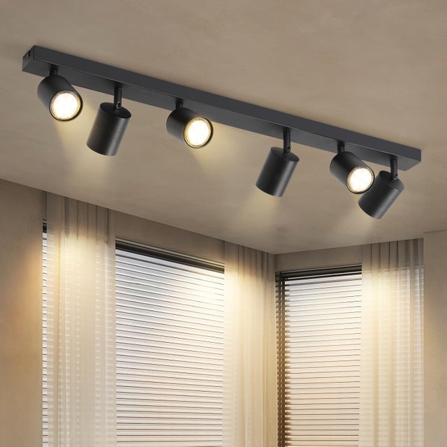 NETTLIFE 6 czarnych Reflektorowaów sufitowych LED regulowanych 330° GU10 do salonu, sypialni, kuchni, bez żarówki