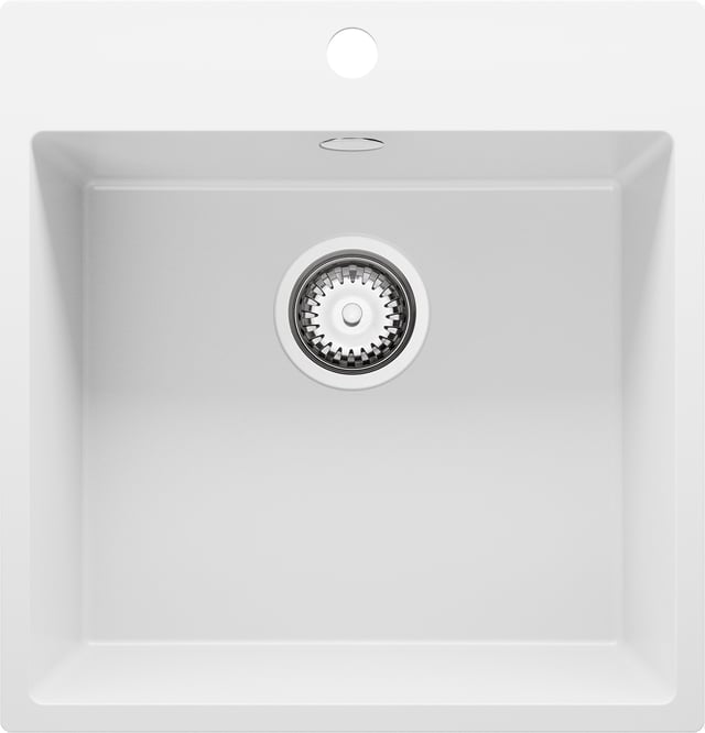 Lavello da Cucina Bianco 48x50cm, Lavandino in Granito a 1 vasca + Sifone Classico, Lavabo da Cucina Incasso al mobile 50cm - Riga PRIMAGRAN