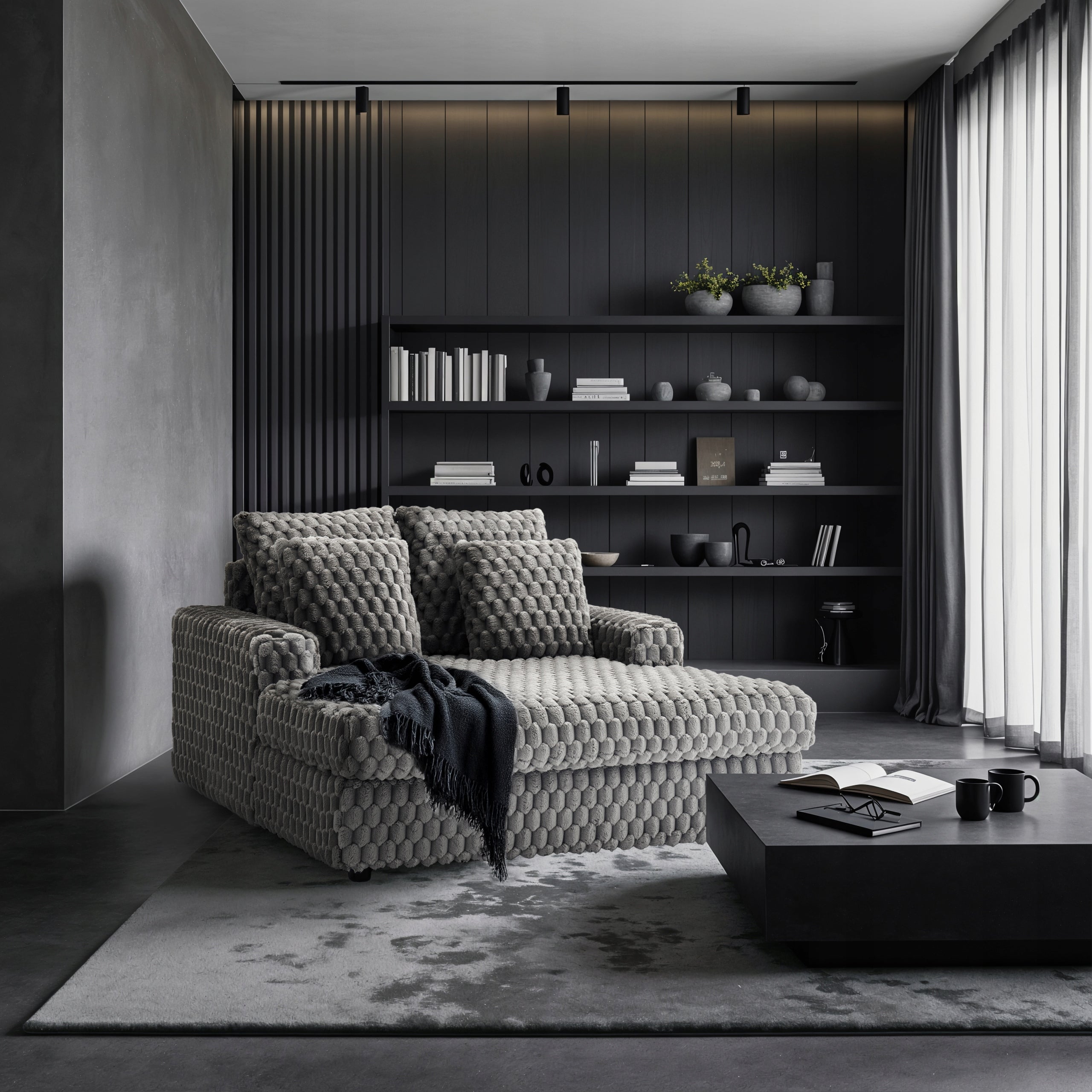 Fotel Wypoczynkowy Kanapa Sofa do Spania Salonu Welur Pluszowy Szary KOBEL - 2
