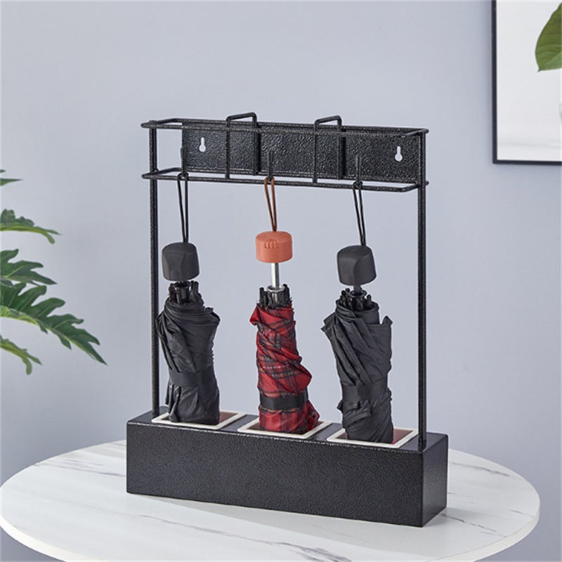 Soporte Para Paraguas Con Acabado De Madera De Metal Negro