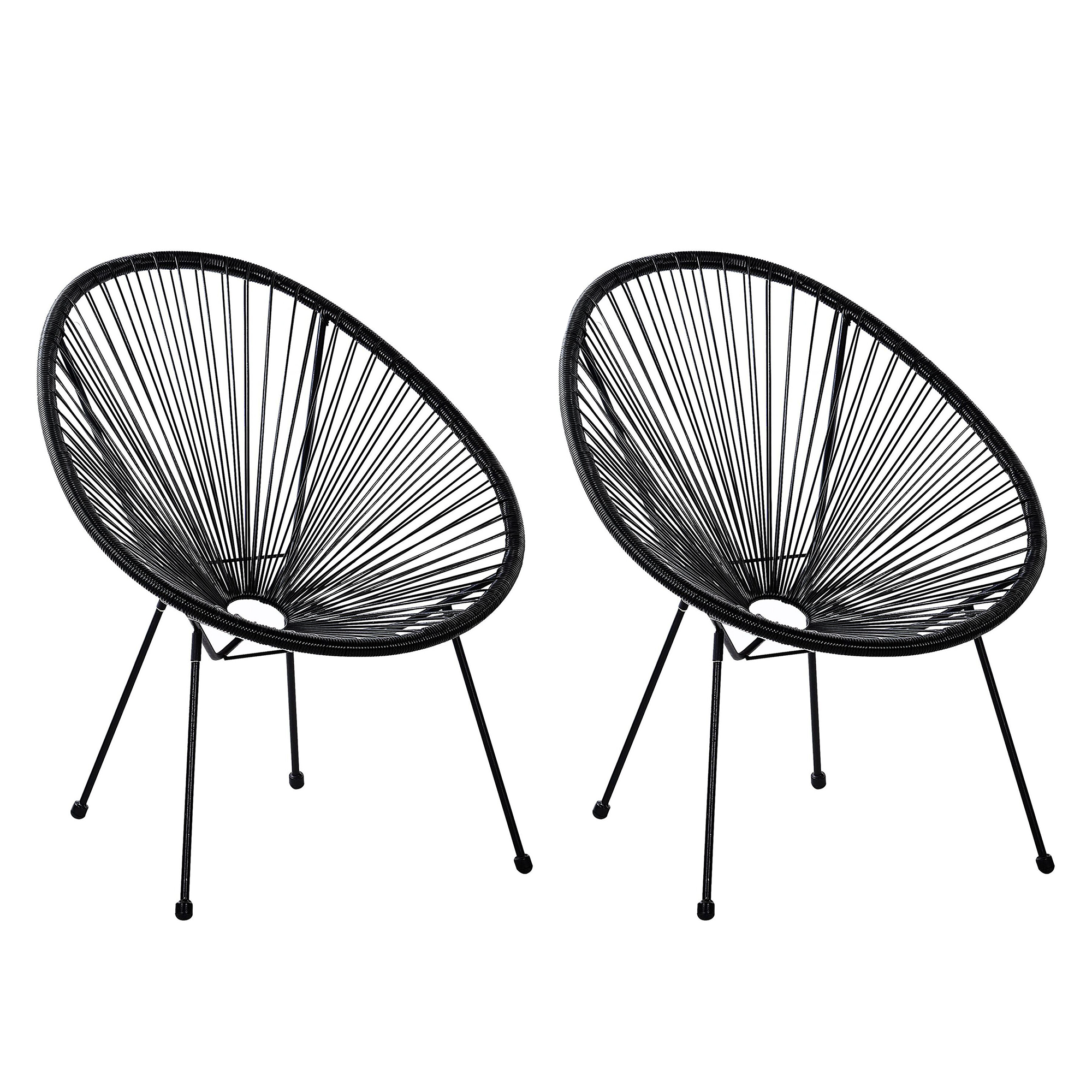 2 Chaises De Jardin Imitation Rotin PARAMO - Polyrattan Résistant UV, Pieds Métal Noir, Coussin Gris Inclus, Dimensions 60x80x57 Cm