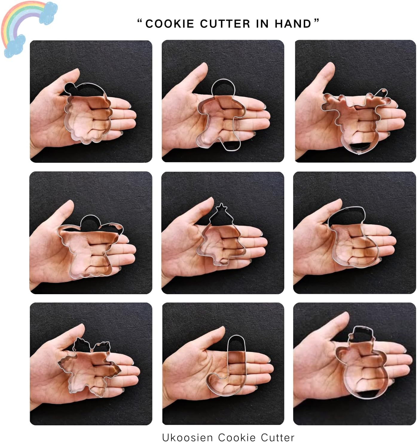 Cortadores de galletas navideños - 9 piezas - hombre de jengibre, copo de nieve, reno, ángel, árbol de Navidad, muñeco de nieve, cara de Papá Noel - 5