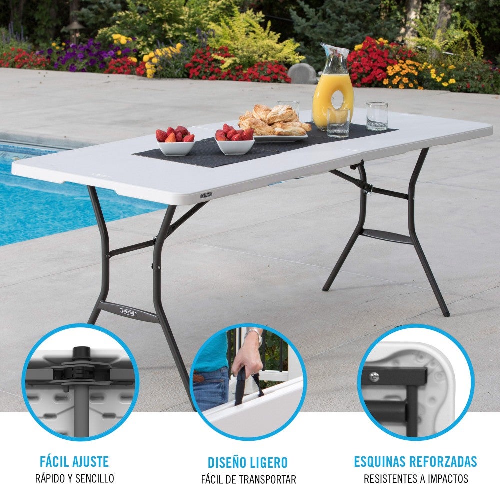 Mesa retangular dobrável efeito granito branco Lifetime 185x76x74 cm - 3