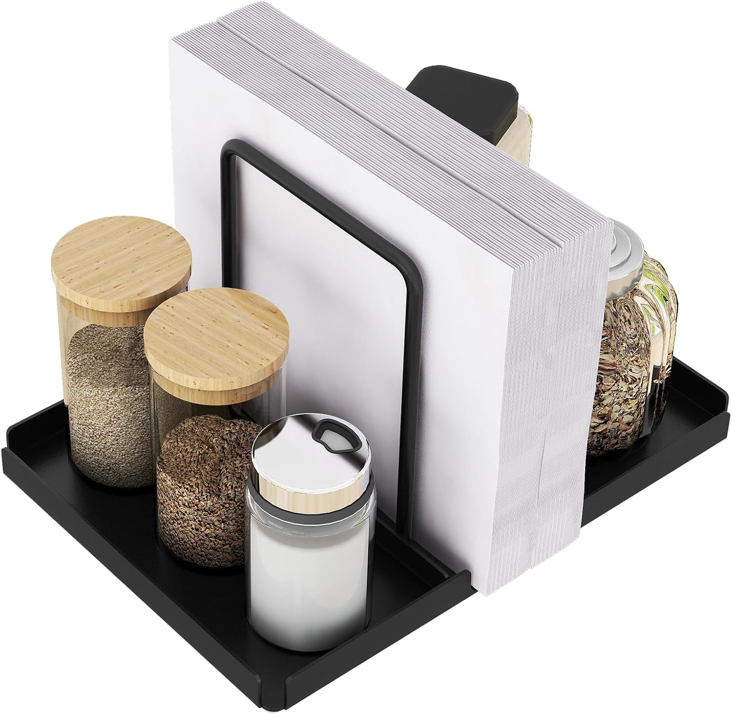 Czarny metalowy uchwyt na serwetki z tacką na sól i pieprz, uchwyt na serwetki na stół jadalny, akcesoria kuchenne