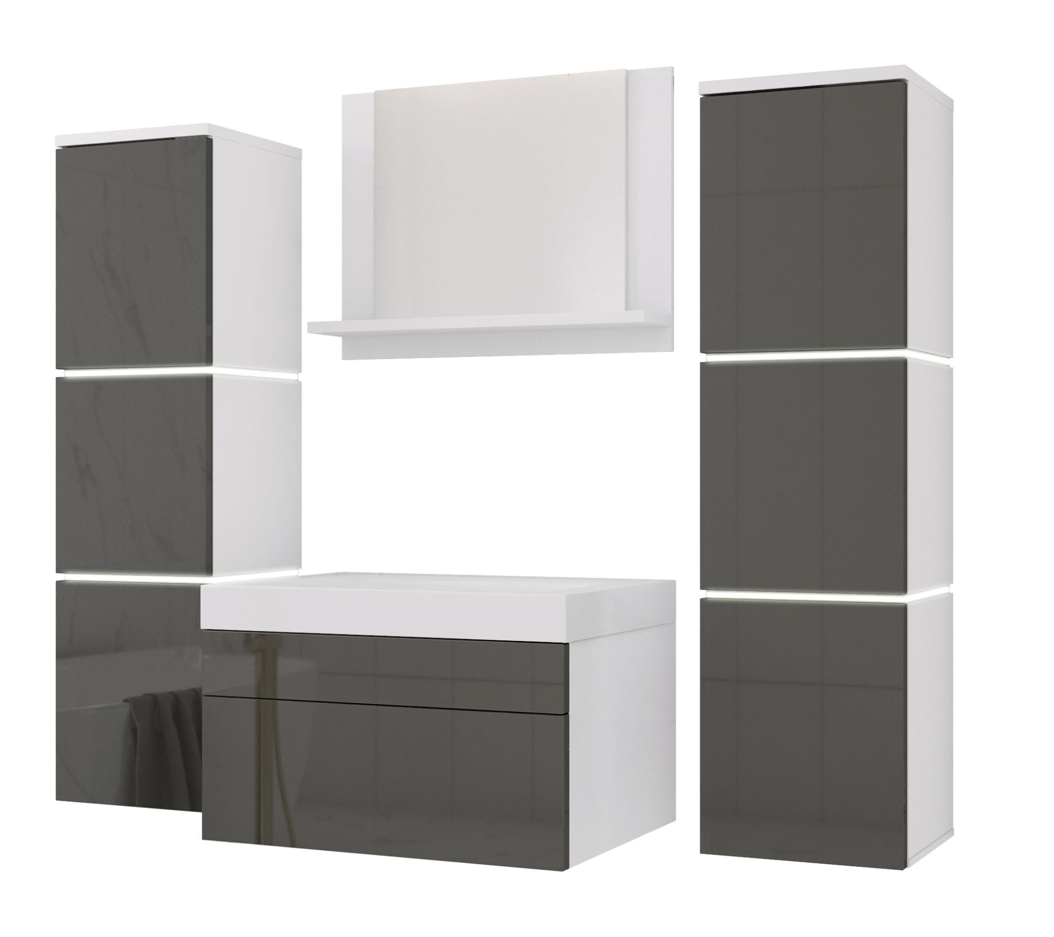 Zestaw mebli łazienkowych, Matowa biel, Połysk szary, 120 x 110 cm