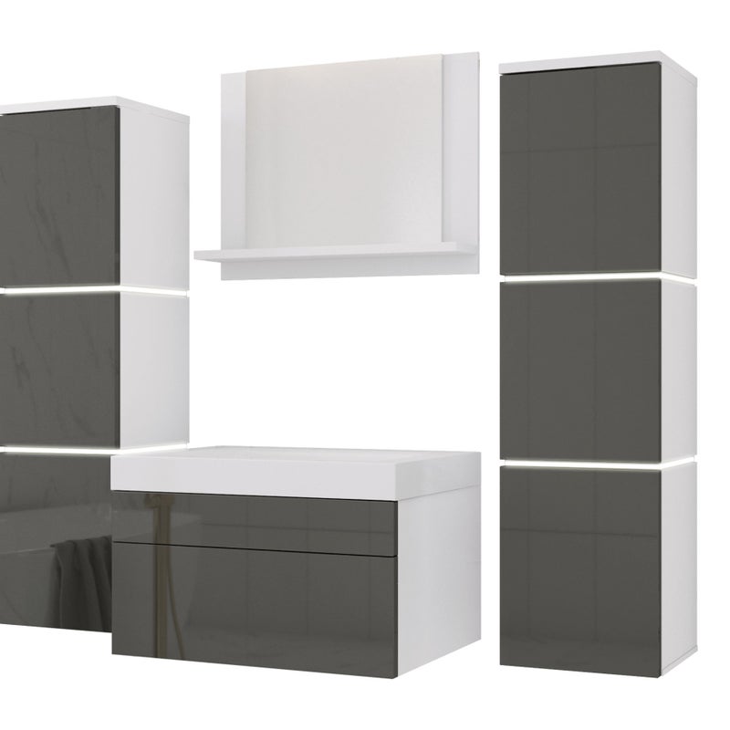 Zestaw mebli łazienkowych, Matowa biel, Połysk szary, 120 x 110 cm