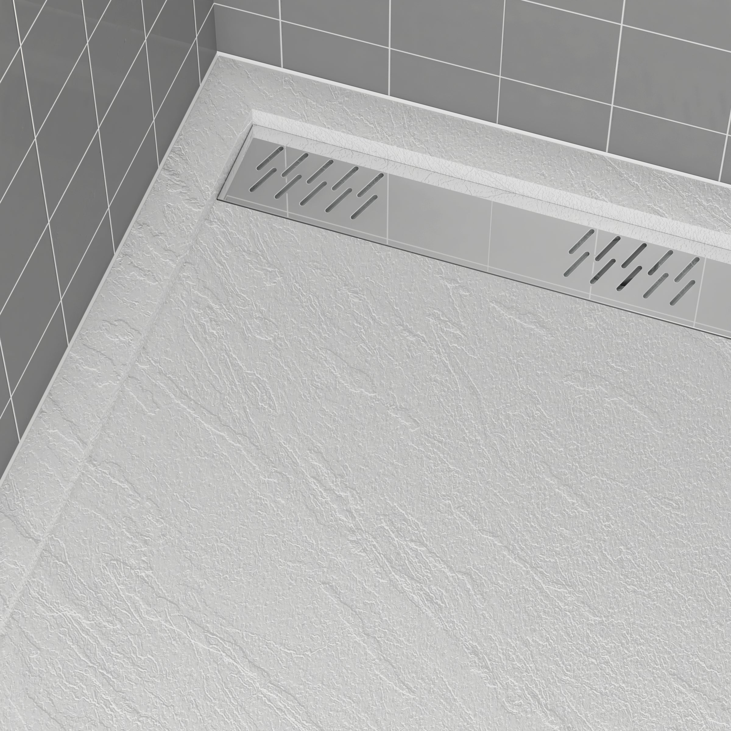 Receveur en acrylique Blanc Effet Pierre 90x140x5 cm - Grille Linéaire Chrome - MOON - 5