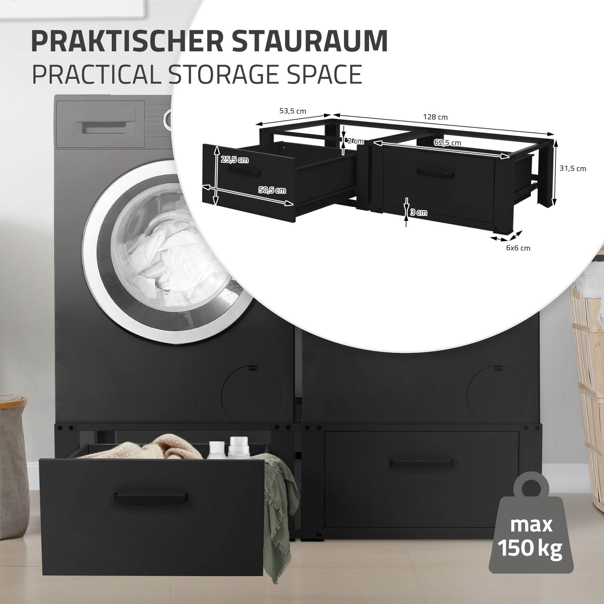 Set 2x Soporte universal para lavadora o secadora pedestal alto negro con cajón - 3